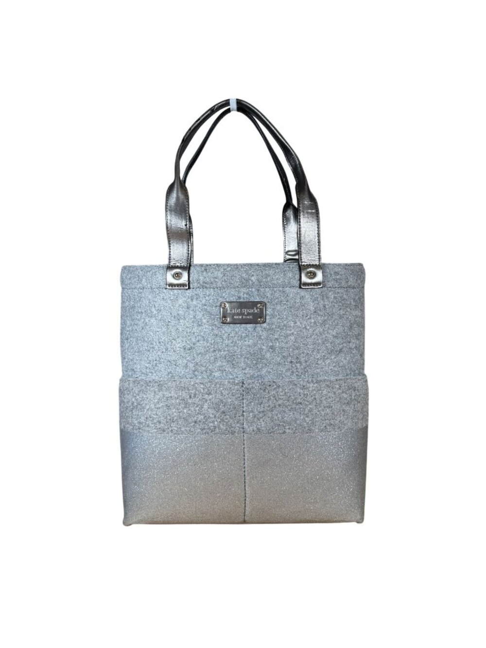 Kate Spade New York Bon Shopper Dipped Frosted Felt Tote Bag in Silver - EUC!